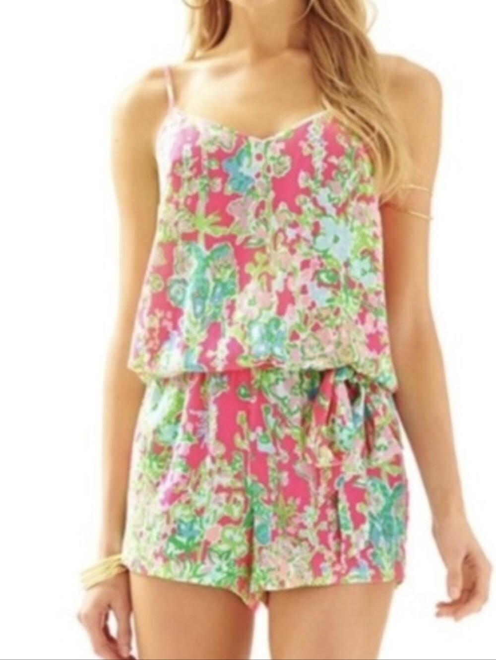 Lilly Pulitzer Deanna Tank Hot Pink Floral Mini Romper size small